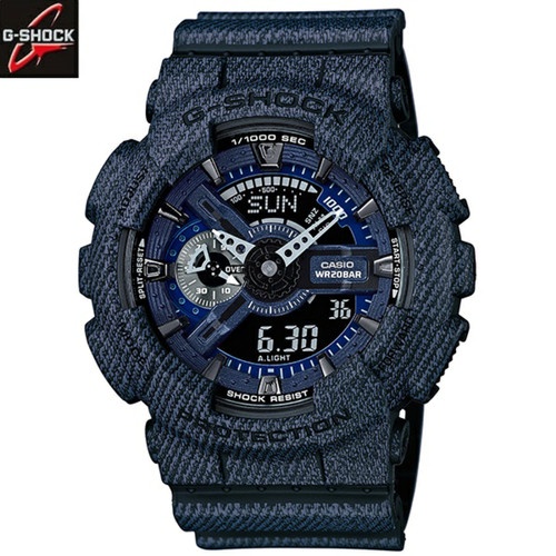 Casio Gshock Denim GA-110 Analog Digital Box Fullset - Autolight