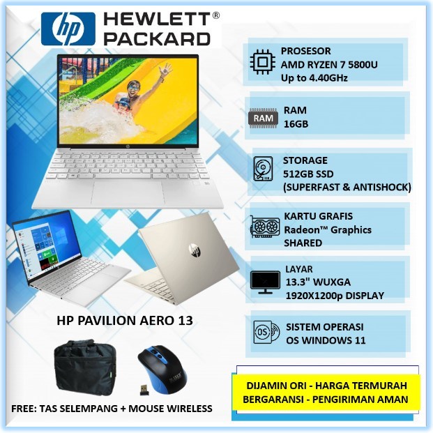 Laptop HP Pavilion Aero 13 Amd Ryzen 7 5800U Ram 16GB SSD 512GB Radeon Graphics 13.3" WUXGA Win11Hom