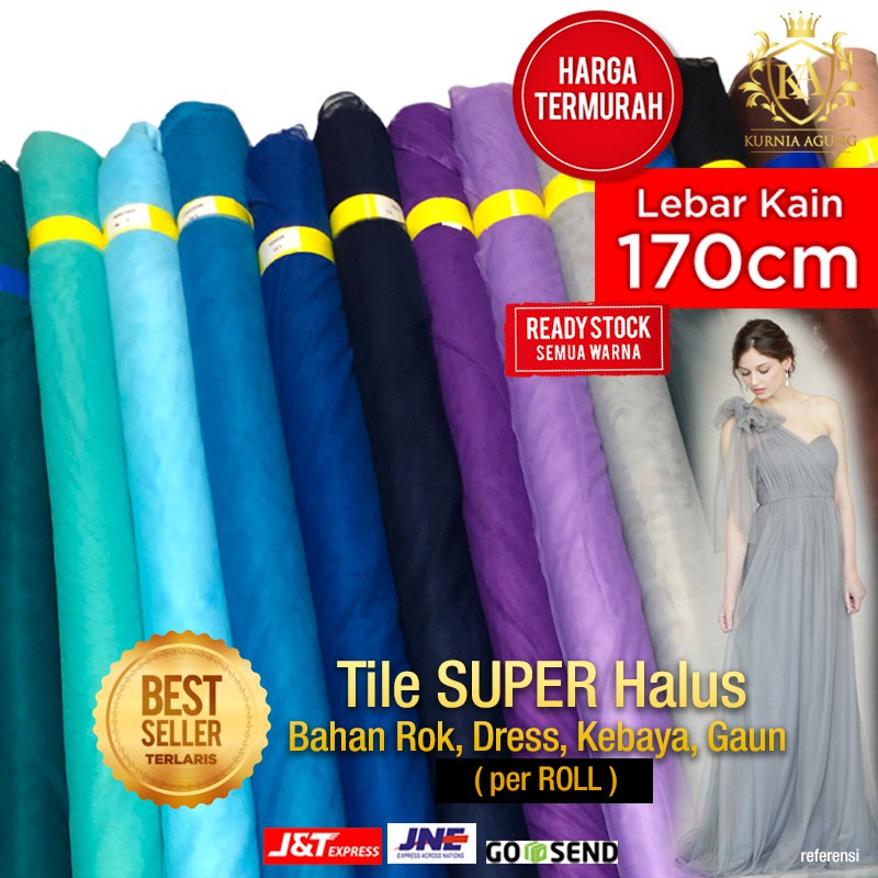 Kain Tile Tulle Tila Halus Jatuh 1.7 M Gulungan per Roll Bahan Rok Dress Gaun Kebaya Murah