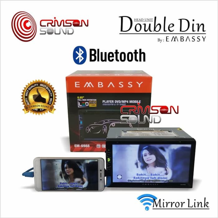 TAPE MOBIL HEAD UNIT DOUBLE DIN Embassy EM-6988 MIRRORLINK BLUETOOTH