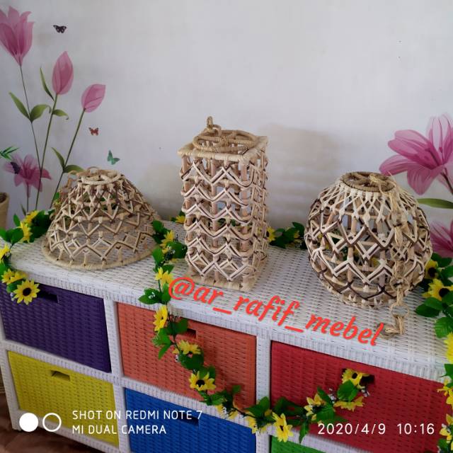 Kap lampu / Kap lampu rotan / Kap lampu gantung / lampu gantung / keranjang lampu gantung