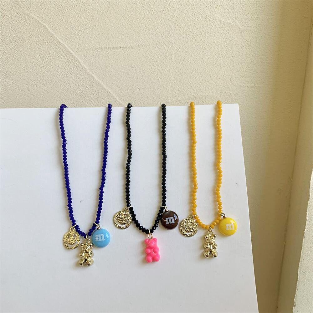 Mxbeauty Bear Klavikula Rantai Gadis Vintage M Bean Boho Kalung Wajah Senyum Gaya Korea Kalung Manik-Manik Wanita Necklace