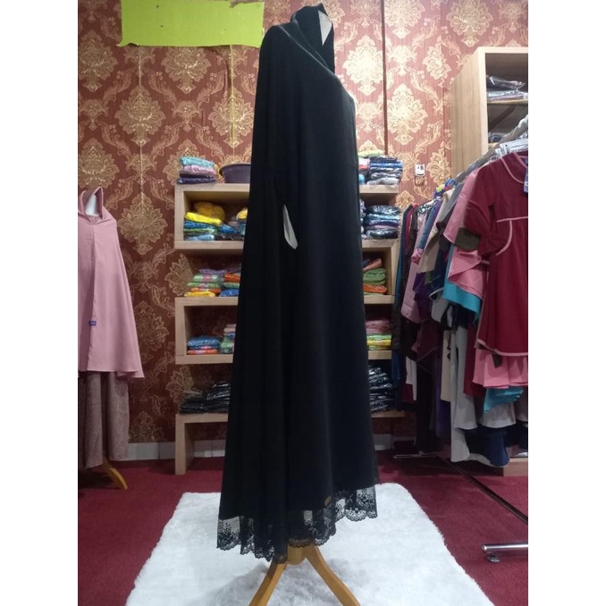 Khimar Renda Princess - jilbab renda bolong tangan jetblack jumbo