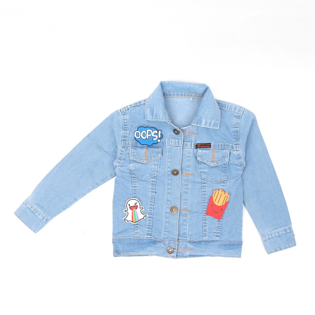 ORIGINAL JAKET JEANS ANAK LAKI LAKI PEREMPUAN JAKET BAYI OOPS BLUE SERIES BORDIR R