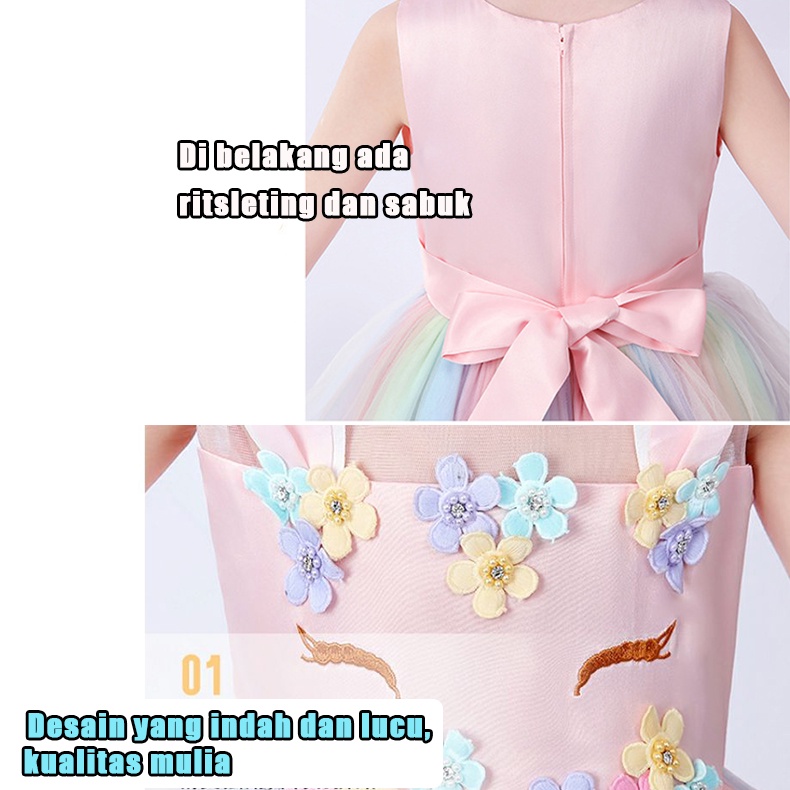 Anak Unicorn Party Dress + Sayap + Headband 3 pcs set Gadis Halloween Kostum Hadiah Ulang Tahun untuk Anak-anak