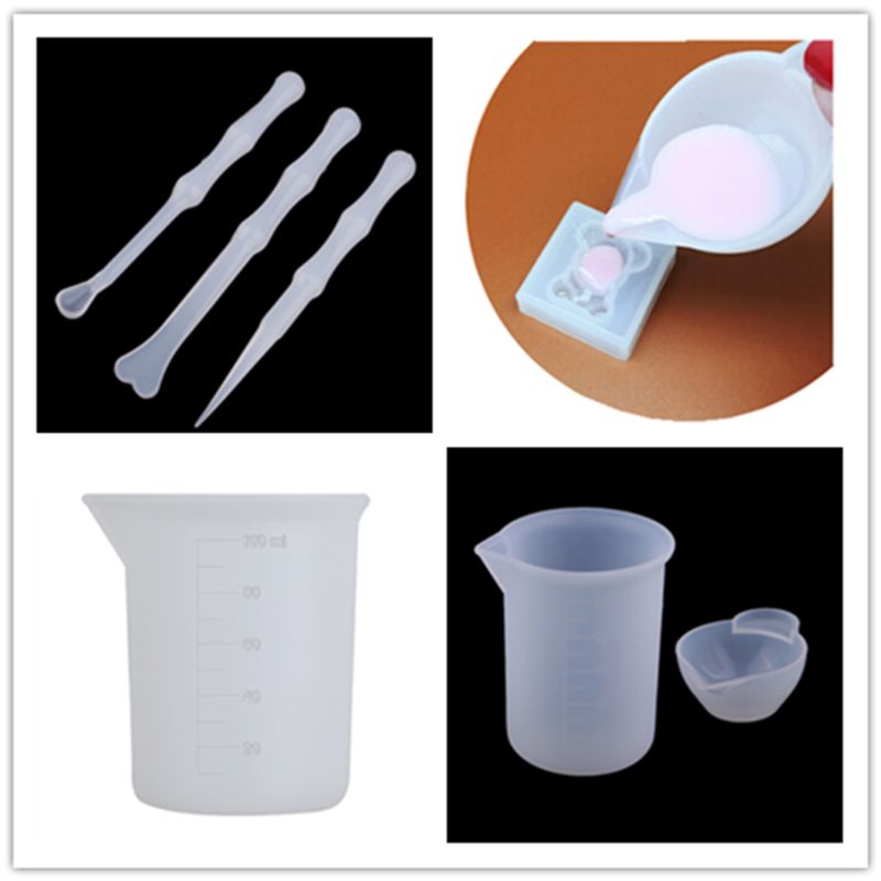 Gro 6x Gelas Ukur Silikon Untuk Epoxy Resin 100ml Mixing Cups Scraper Stirrers