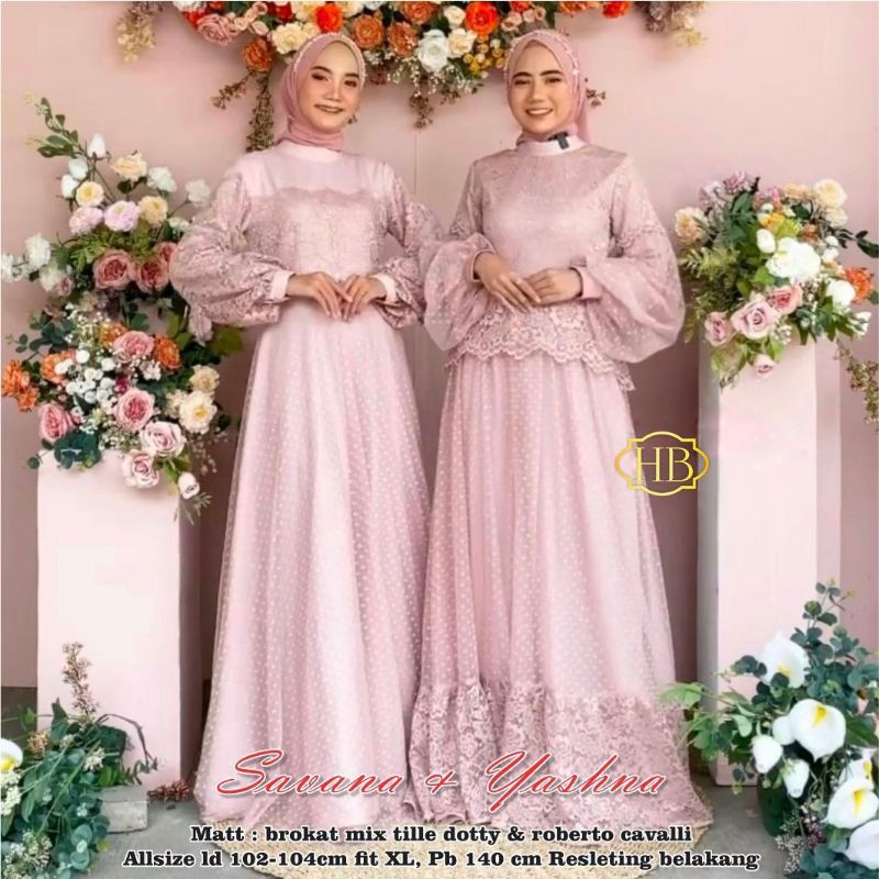 Gamis Brokat Tille Yasna &amp; Savana //M.L.XL Gamis Tille Dotty Brokat Import Payet Import