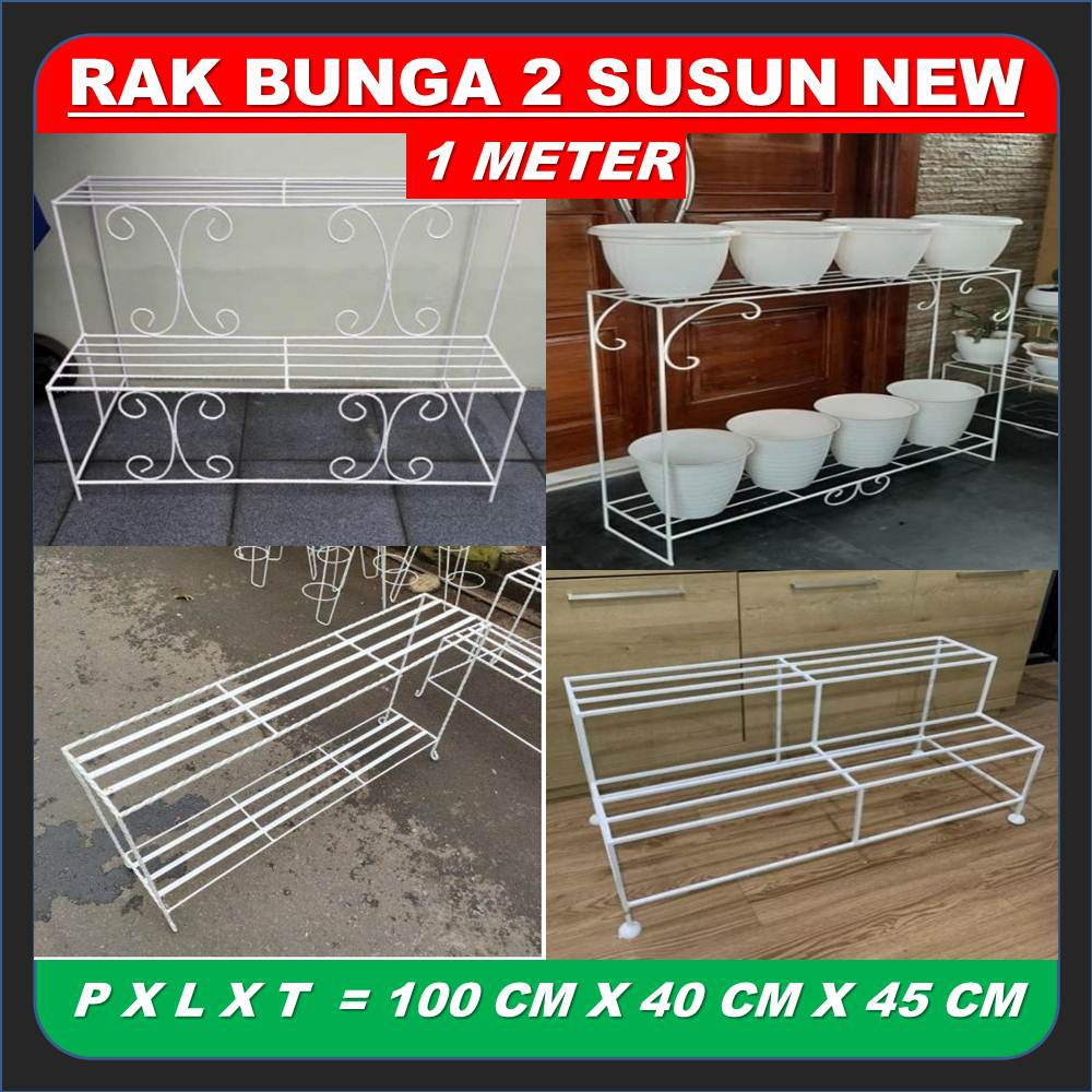 Rak Bunga Besi Minimalis Susun 2 Standing Pot Panjang 100 Cm Model Tangga All Variasi Colours