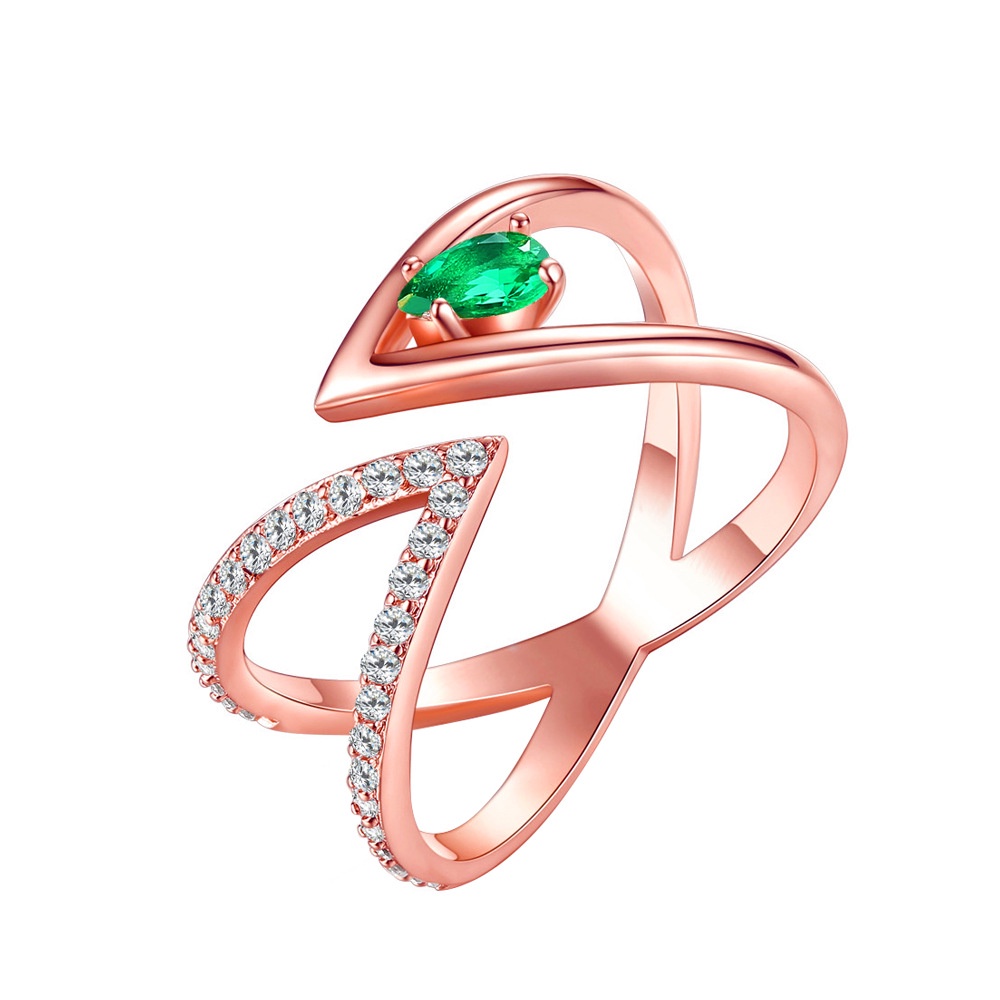 Cincin Model Terbuka Bentuk V Aksen Emerald Untuk Wanita