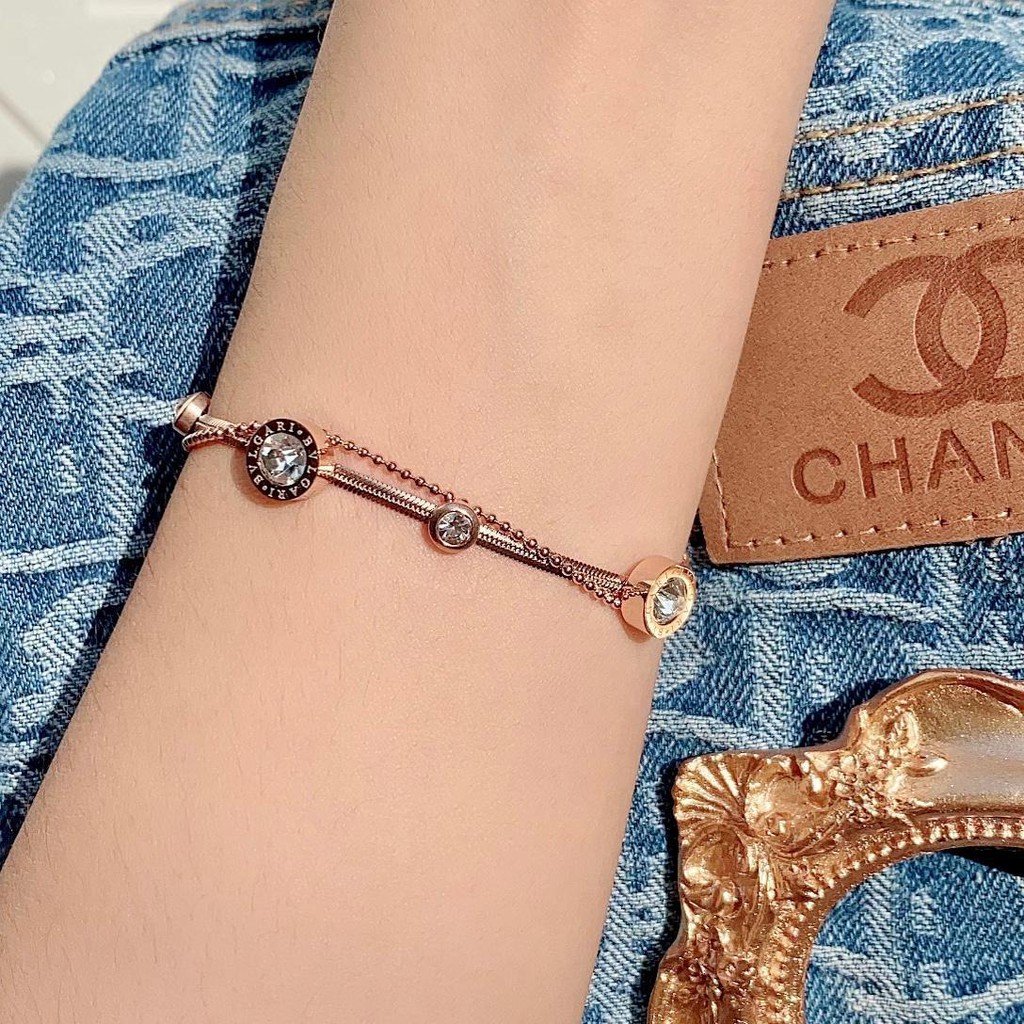 gelang tangan wanita / cewek rosegold model mata tanam titanium asli anti karat