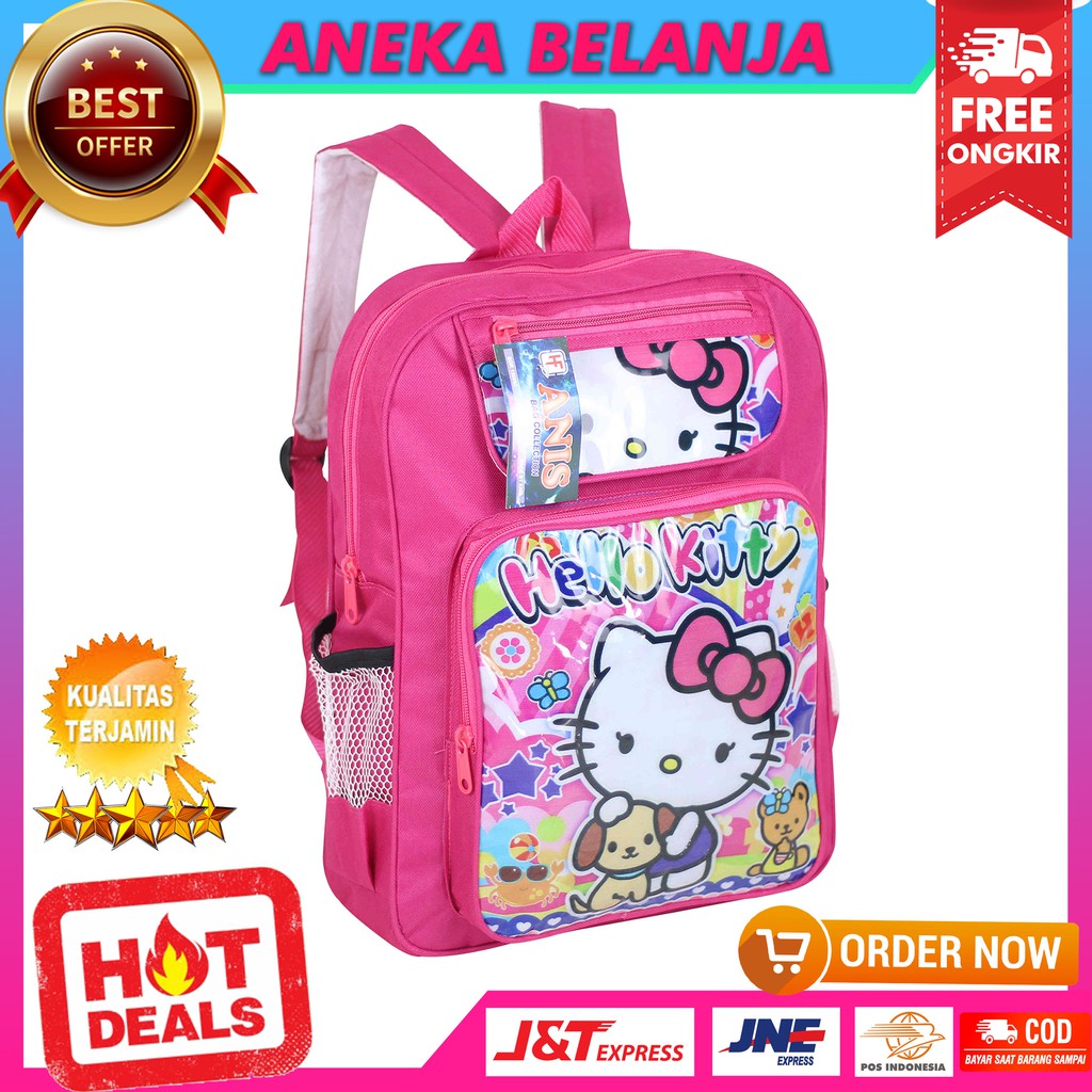 Backpack Sekolah Khusus Anak Perempuan Gambar Kartun Hello Kitty Pink Lucu Tas TK PAUD Casual Trendy