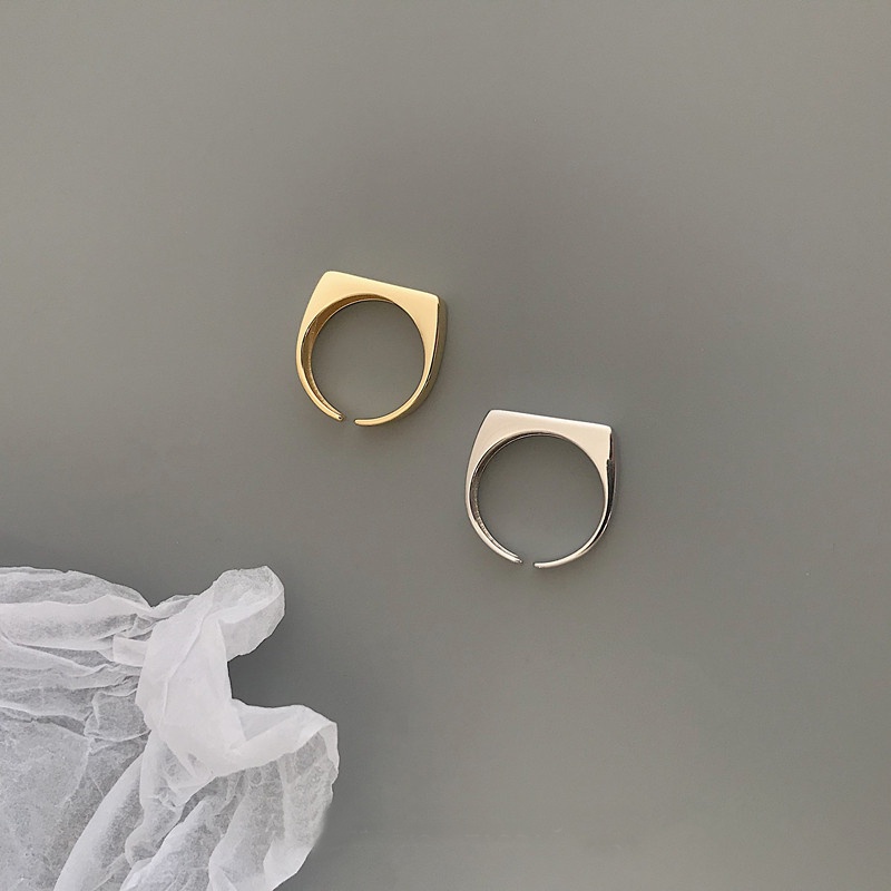 Cincin Model Terbuka Bentuk Persegi Geometris Warna Silver Gaya Korea Untuk Unisex