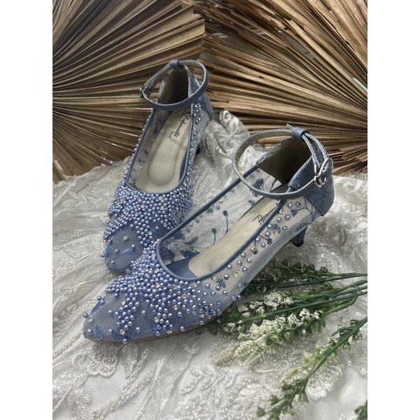 sepatu wanita wedding Rafaizoutfit iceblue Marsha tali 5cm lancip