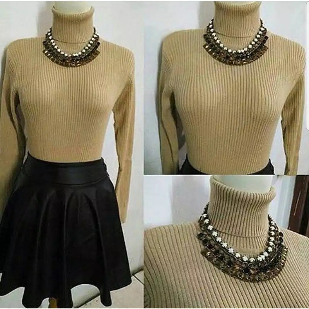 Pretty turtleneck atasan rajut wanita -NGROS