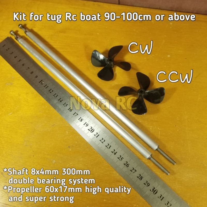 Rc boat propeller 60mm shaft 8x4mm 300mm CW/CCW kit for 90-100cm tug boat rc model