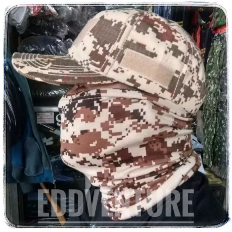 TOPI BUFF SETELAN / TOPI LORENG GURUN / BUFF LORENG GURUN / PAKET TOPI DAN BUFF / TOPI BUFF SET / TOPI BUFF LORENG GURUN