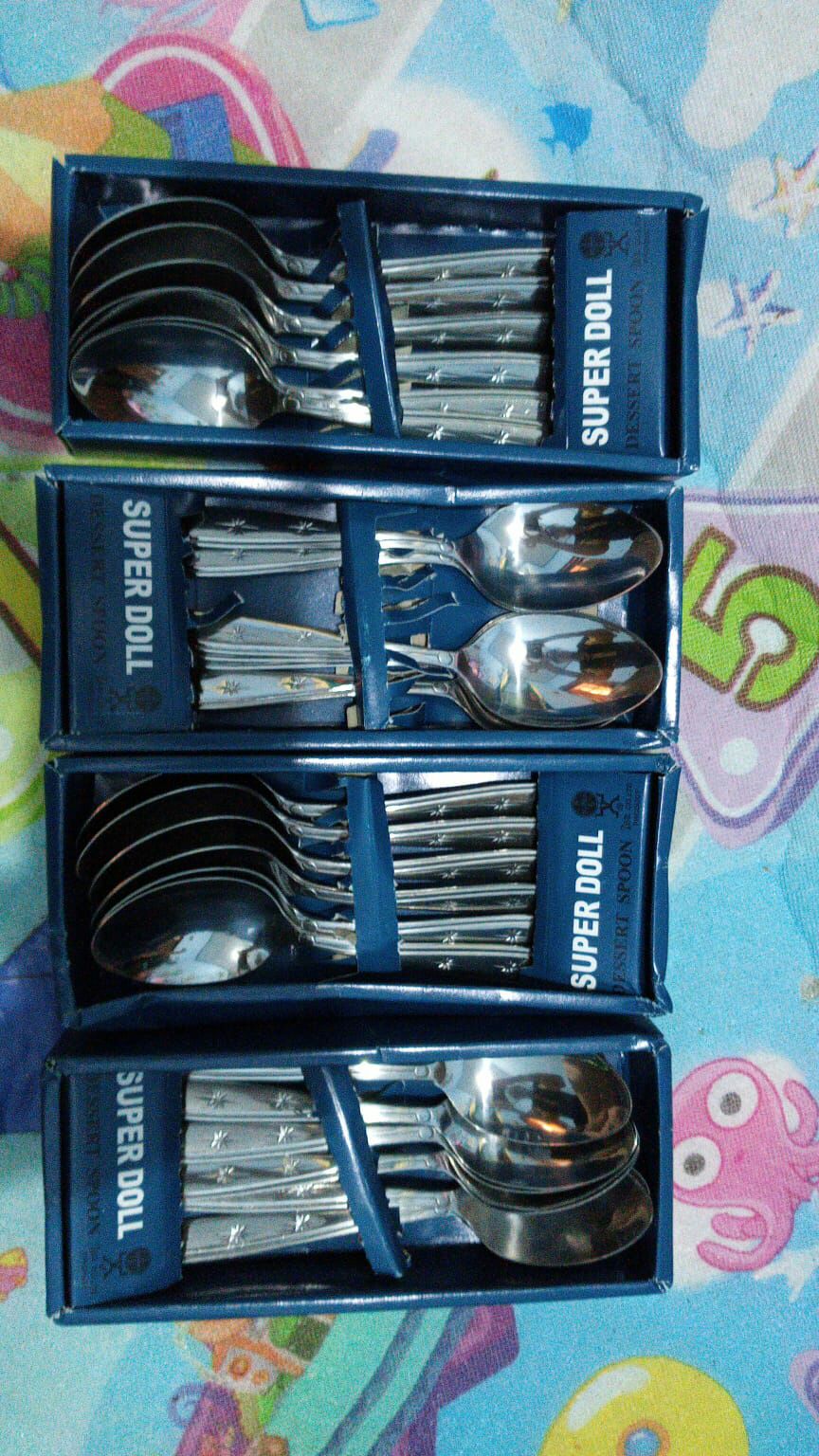 Sendok Garpu Makan Merk Super Doll Stainless Steel 1 Dus 6 Pcs Spoon Fork Dessert Dus Murah Tebal