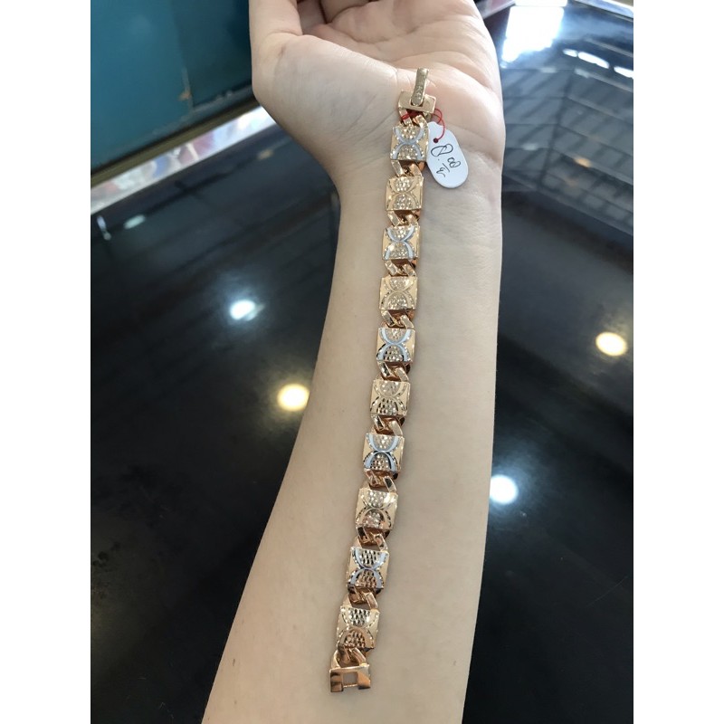 Gelang plat kombinasi ukir emas asli kadar 300