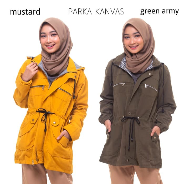 【Pasti Murah】 JAKET PARKA JUMBO BIG SIZE WANITA XL XXL BOMBER PARASUT CEWEK BLAZER - Green army