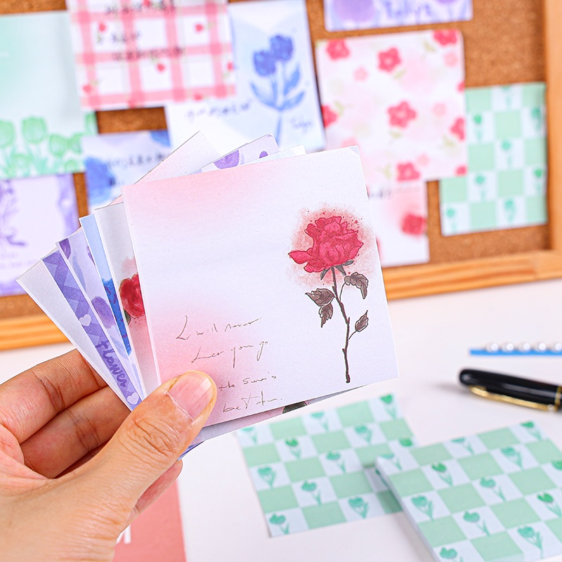 4pcs Sticky Notesmemo Mini Motif Bunga Romantis Untuk Pelajar