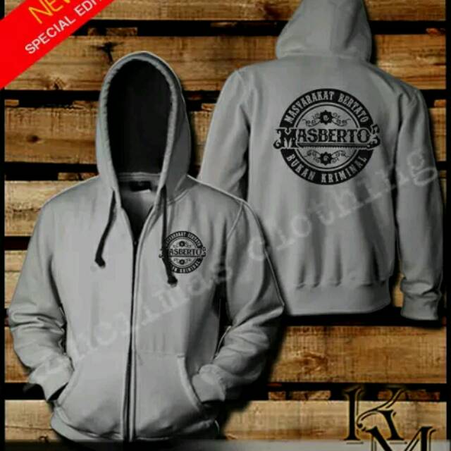 JAKET ZIPPER HOODIE MASBERTO BUKAN KRIMINAL WARNA ABU-ABU