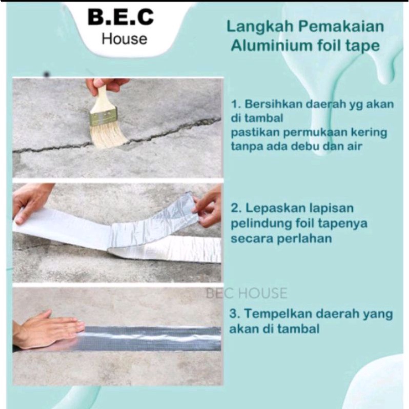 lakban alumunium foil  5 cm x 50 cm lakban anti bocor buat tambal&quot; yg bocor &quot;, asbes , genteng , talang air , tembok , bak air , pipa air , PVC dll