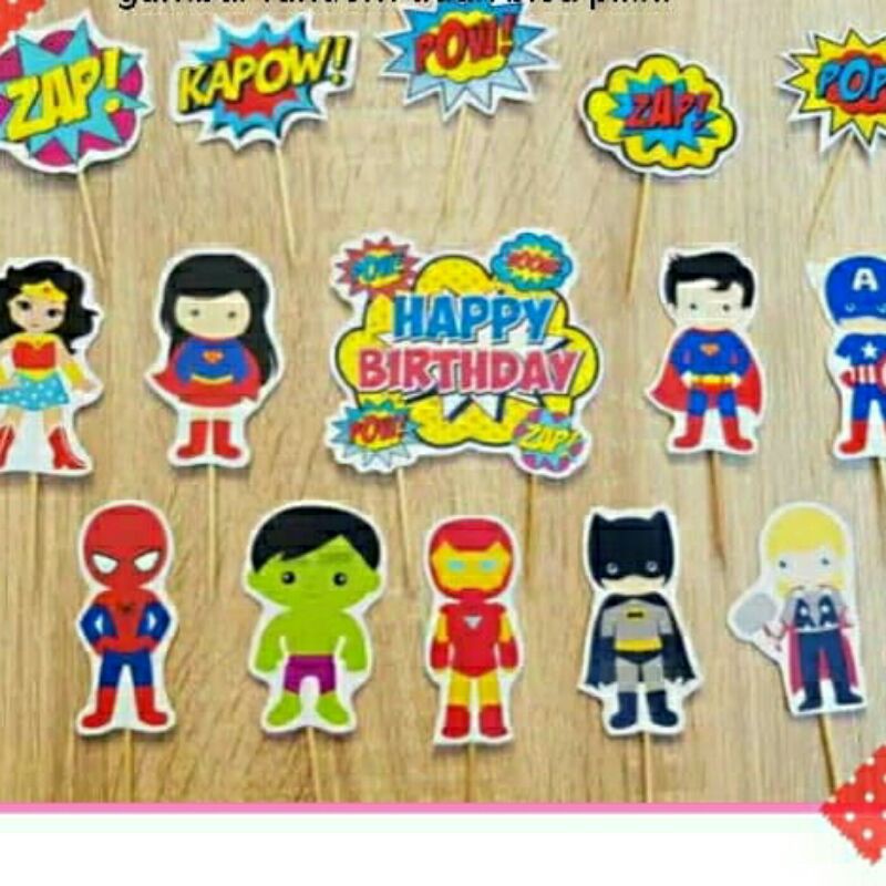 satu set topper toper cake hiasan kue ulang tahun karakter superhero