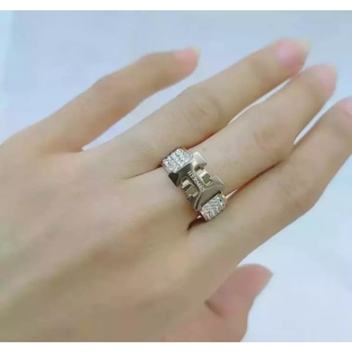[Bayar di Tempat] Cincin Wanita Batu American Diamond Gold Silver Asli 100% Stainless Steel Titanium Cincin Titanium Import Cincin Titanium Wanita Anti Karat Cincin Anti Karat