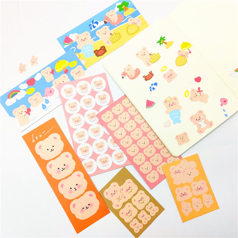 2 Pcs/set Japanese Style Pink Bear Pattern Diy Stickers for Hand Account Diary Notebook Decoration