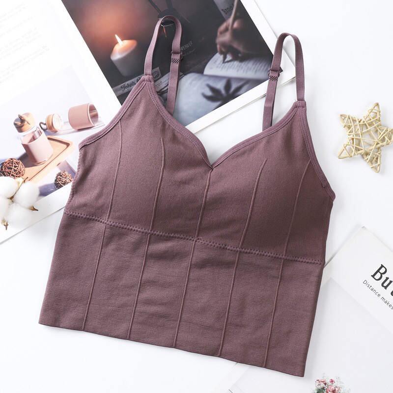 Blackpink Tank Top Crop Top  Sport Tali elastis Gaya Retro Leher V Pakain Dalam Wanita 1133-PURPLE