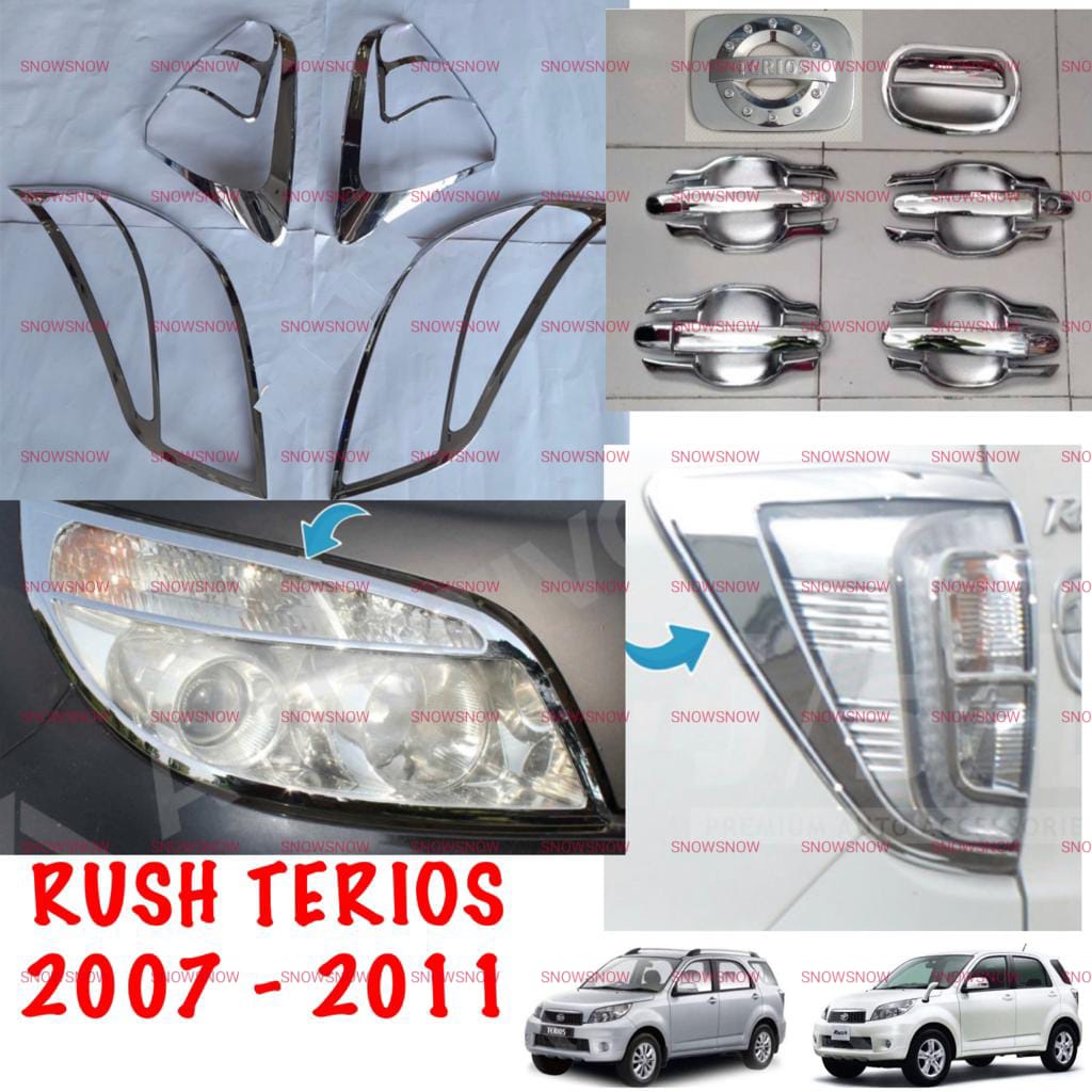 Paket Garnish Depan Belakang Outer Handle Tank Cover Rush Terios Lama Old 2007 2008 2011 Chrome Hitam