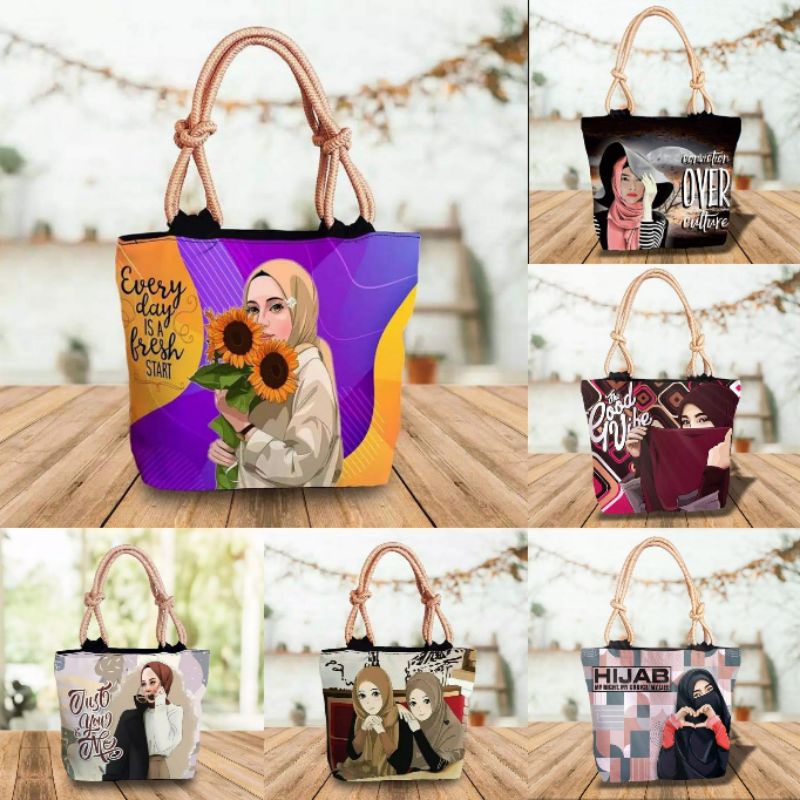 totebag tali sumbu printing premium kuat besar tas Tote bag wanita by zellshop