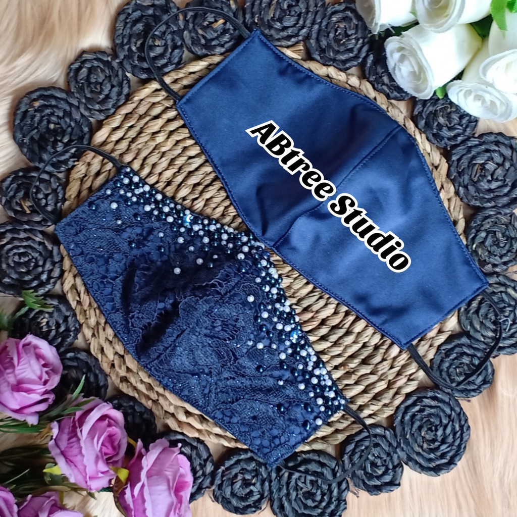 Masker Brokat sepasang Dg Hiasan payet premium mutiara &amp; Diamond akad nikah pesta wedding pengantin
