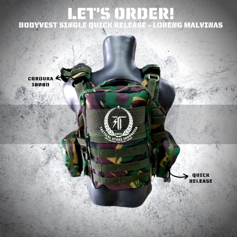 Body Vest Loreng TNI Malvinas - Quick Release - Rompi Anti Peluru