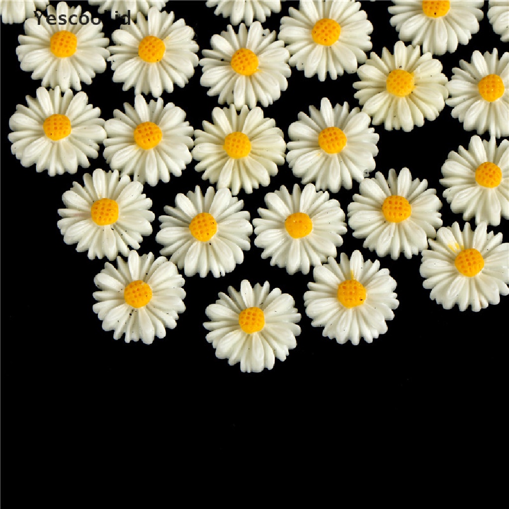 50 Pcs Perhiasan cabochon flatback Bentuk Bunga daisy Warna Putih Bahan resin Untuk Dekorasi