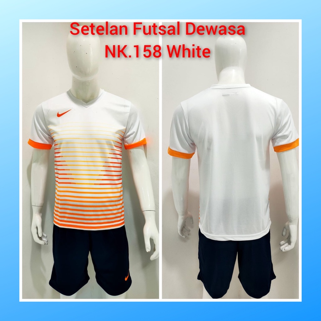 jersey futsal pria kaos sepak bola baju dan celana setelan wanita dewasa t-shirt outfit seragam jarsey kostum olahraga pakaian apparel print sport jersy soccer casual jersi suit NK158 putih