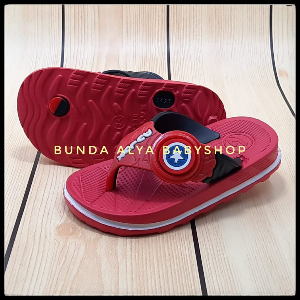 Sendal Anak Laki Laki Jepit Usia 6 7 Tahun Karet Motif Star - Sandal Jepit Anak Cowok Karet Anti Licin MERAH Size 30 -35