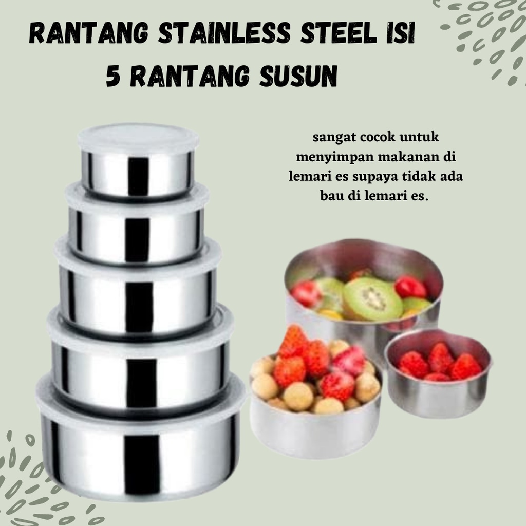 NEW RANTANG STAINLESS STEEL ISI 5 RANTANG SUSUN MURAH FRESH BOX DAPUR KITCHEN LUNCH BEKAL BENTO KIDS