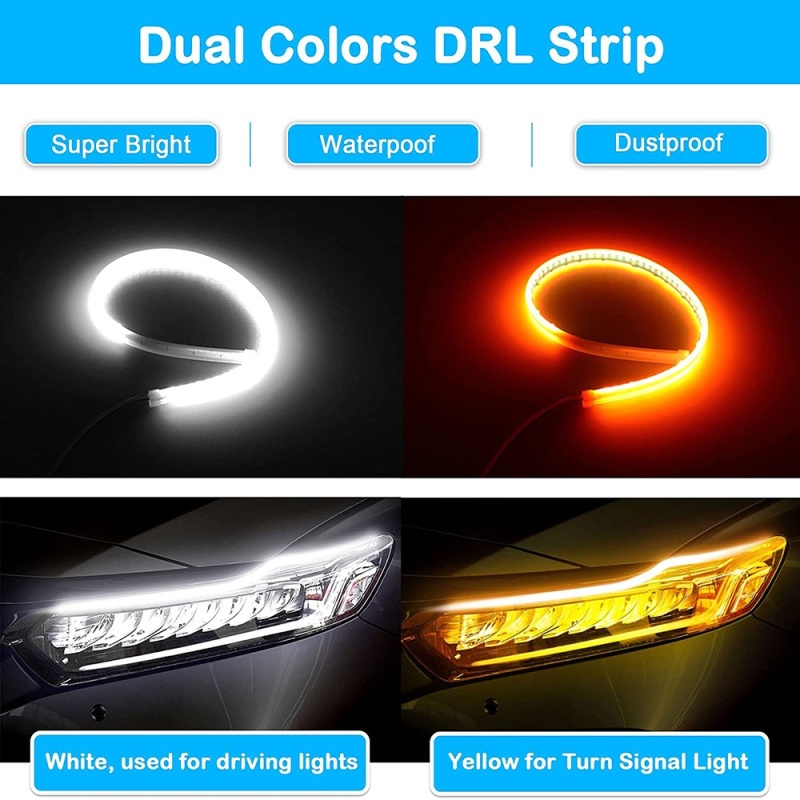 Payet DRL LED Strip, 1pasang LED Panah, Lampu Fleksibel Kuning Terang, Lampu Running Siang Hari