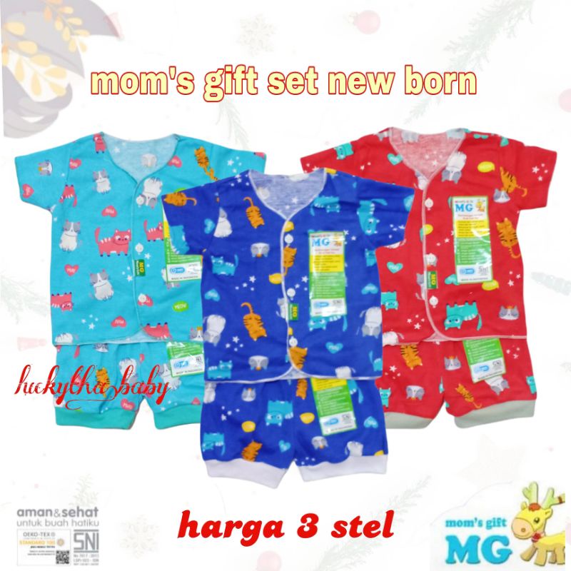 3Pcs Setelan MOM'S GIFT Pendek  - Setelan Bayi New Born SNI / set Baju bayi baru lahir