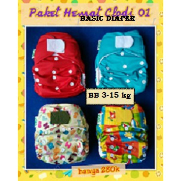 Paket Basic Popok Kain Bayi Modern Cloth Diaper Cuci Ulang Clodi GG B Dipe