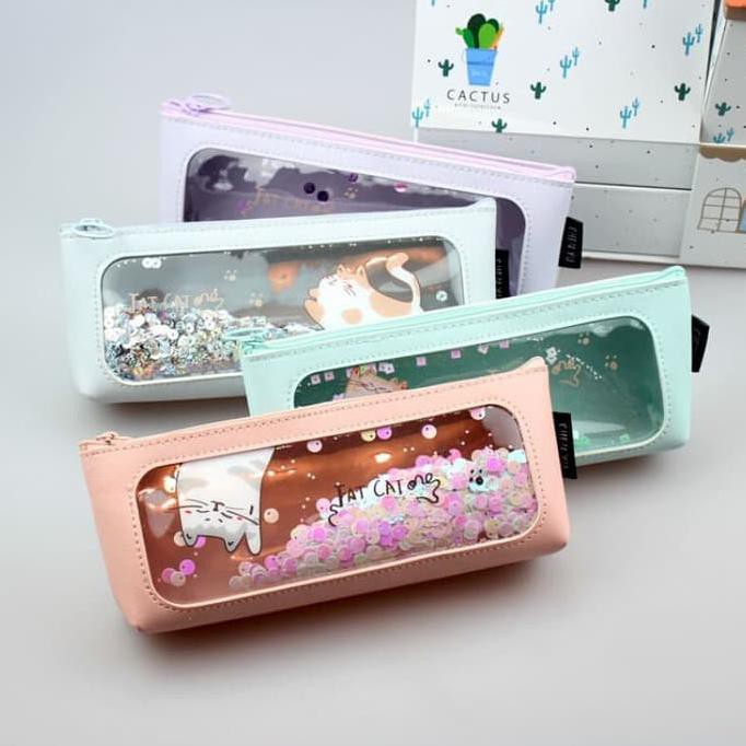

RUMAUMA GLITTER PENCIL CASE │ Kotak Pensil Anak Karakter Kucing Lucu - Biru KOMPLIT