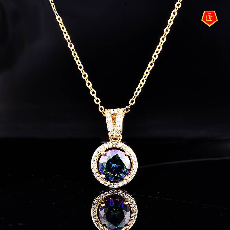 [Ready Stock]2 Karat Colorful Crystals Necklace Women's Simple Fashion All-Matching