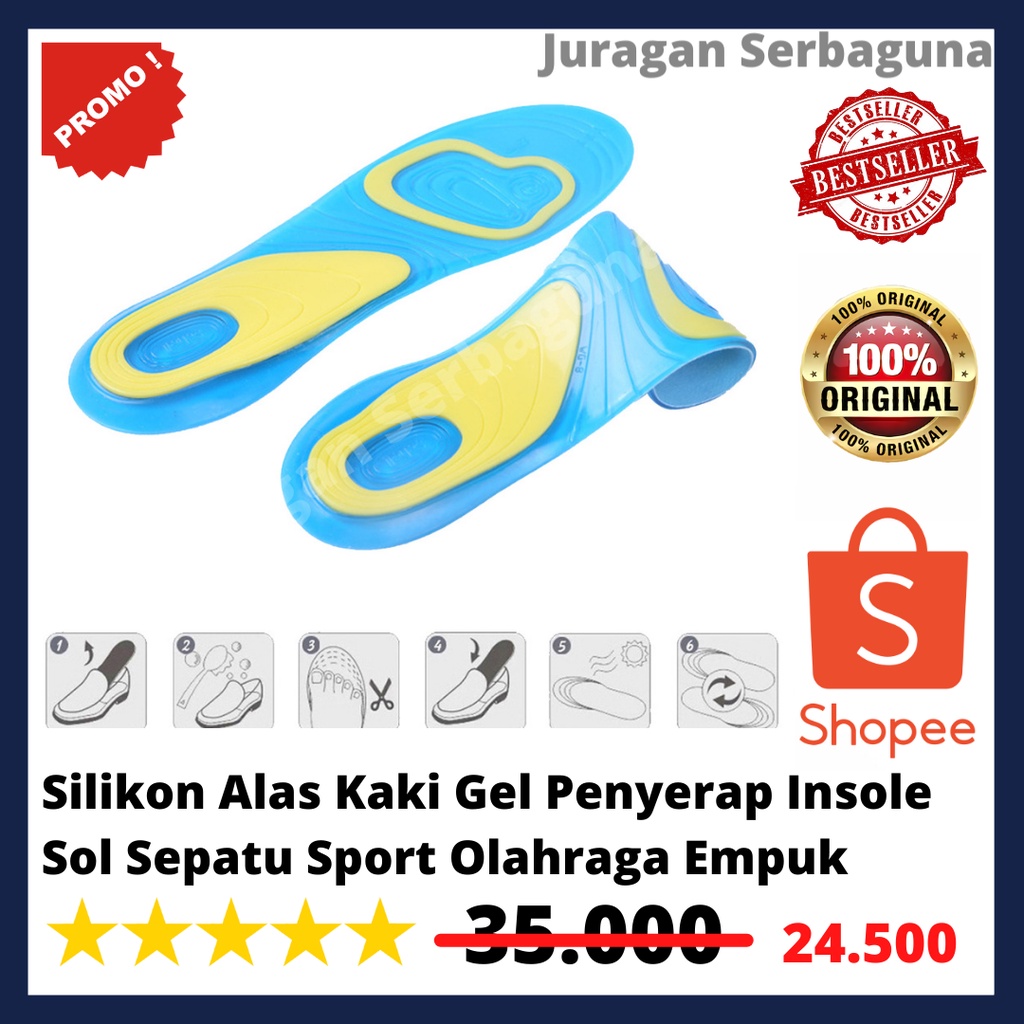 Silikon Alas Kaki Gel Penyerap Insole Sol Sepatu Sport Olahraga Empuk