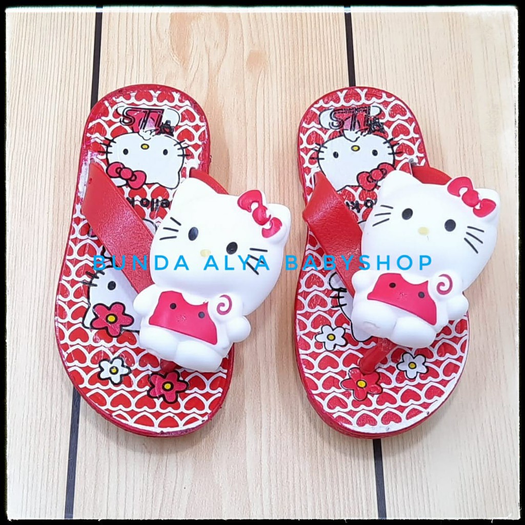 Sendal Jepit Anak Perempuan Usia 3 Tahunan MERAH Motif Karakter Lucu Bahan Karet Elastis Anti Licin Size 24-29