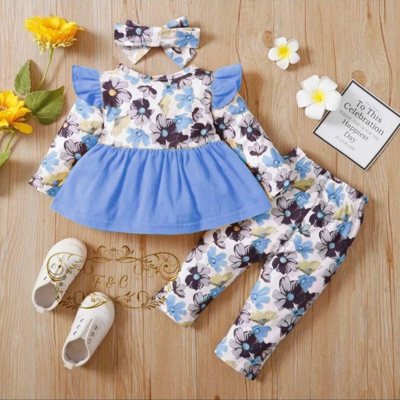 SET ROK CELANA FLOWER BUNGA KID ANAK, BABYTERRY, SETELAN