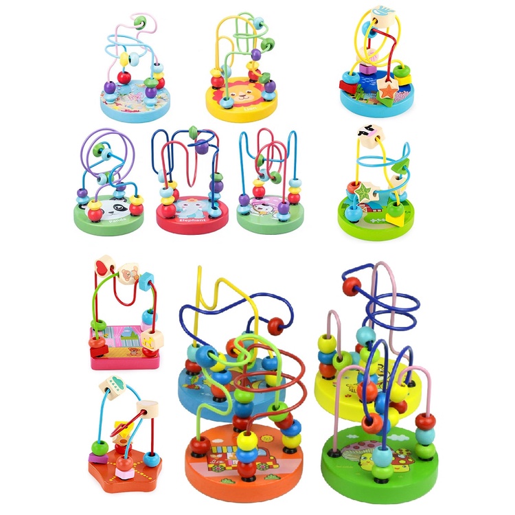 Mini Round Beads Wiregame Matching Game Mainan Balita Wooden Toys Sensory Play Mainan Kayu Mainan Sensorik Anak