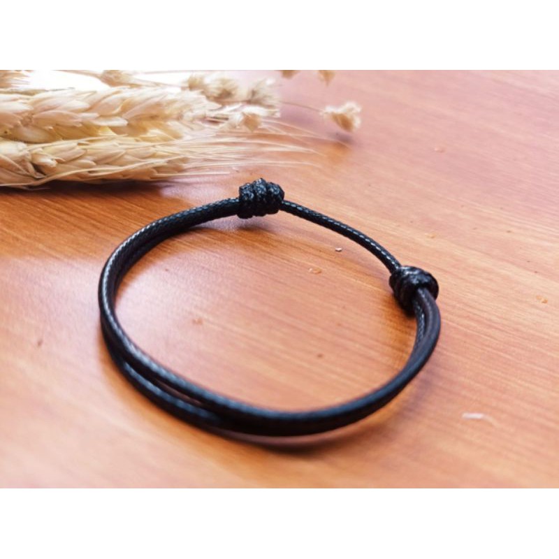 [2pcs] Gelang Couple Magnet Tali Hitam Polos Kapel Pasangan Sahabat Pria Wanita Tali Korea-Single hitam