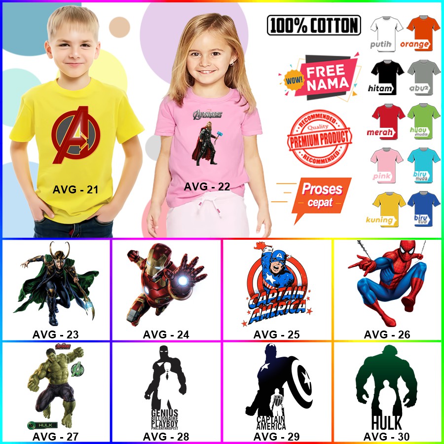 Baju Kaos ANAK DAN DEWASA AVENGERS COUPLE (FREE NAMA)