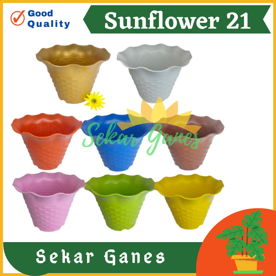 Pot Besar Sun Flower Mdn 21 Motif Bata Pot Bunga Sunflower Warna Warni Bkn Pot Tawon Pirus 21 24